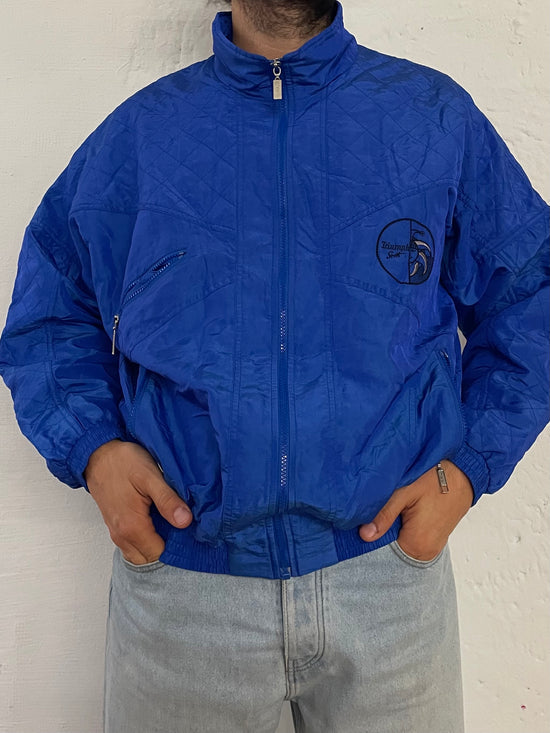 Vintage Long Sleeve Jacket Triump Embroidered Logo Front Blue – L