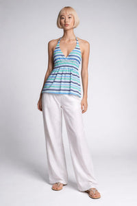 Tankini Striped Halterneck Swimdress Blue Green Pattern – M