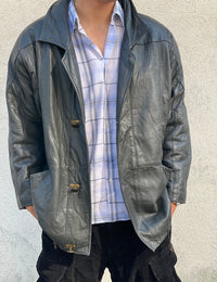 Oversized schwarze Lederjacke - Kleiderhaufen - Default Title