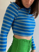 Longsleeve Shirt Fitted Silhouette Blue White Striped Slim Fit Layering – M