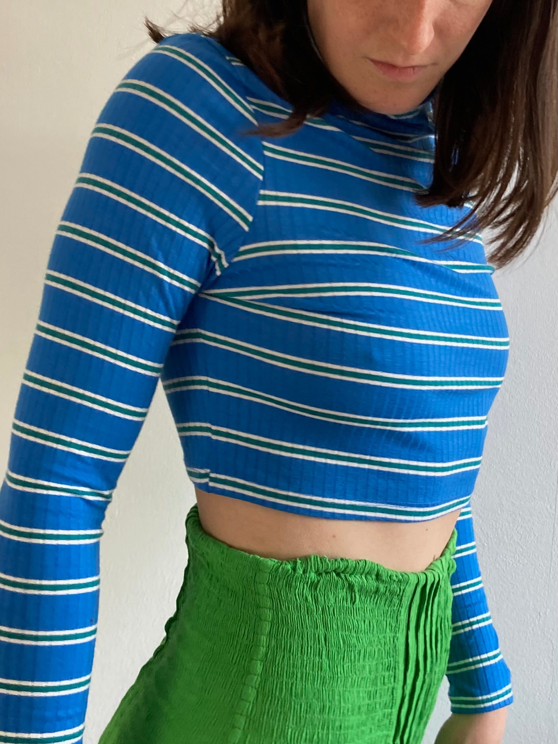 Longsleeve Shirt Fitted Silhouette Blue White Striped Slim Fit Layering – M