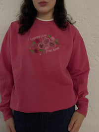 Vintage Sweater Pink Front Patch & Grandma Print – L