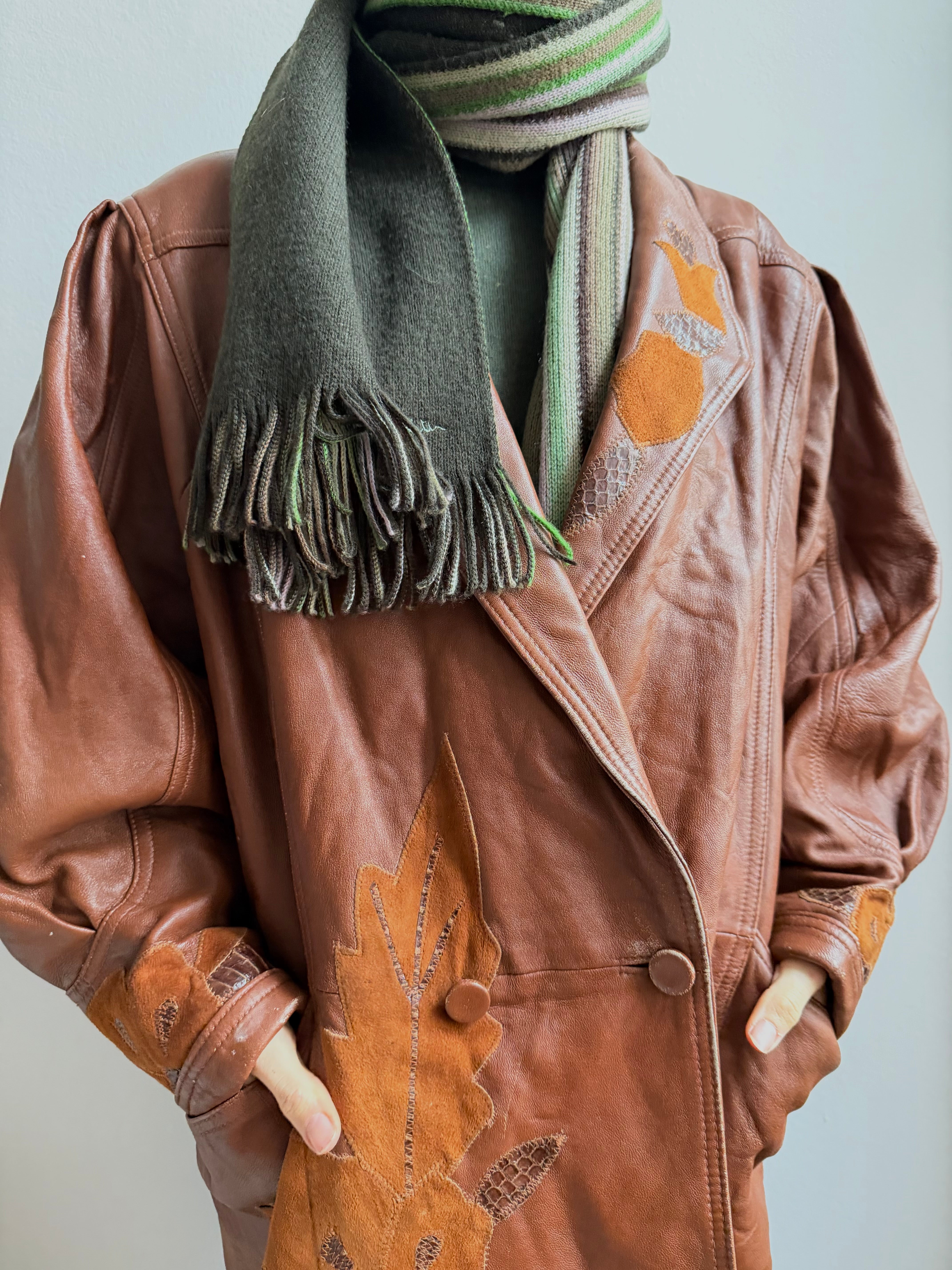 Vintage Leatherjacket with Puffed Sleeves Brown Unisex - M