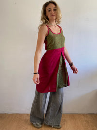 Dress Vintage Silk Lightweight Layering Handmade India Red Cream – M