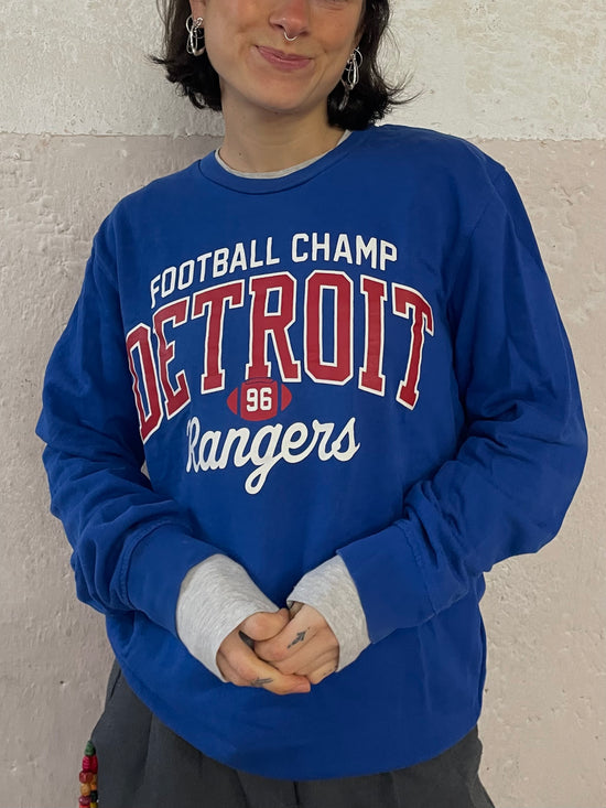 Vintage Team Detroit Sweater Front Print Blue Unisex – L