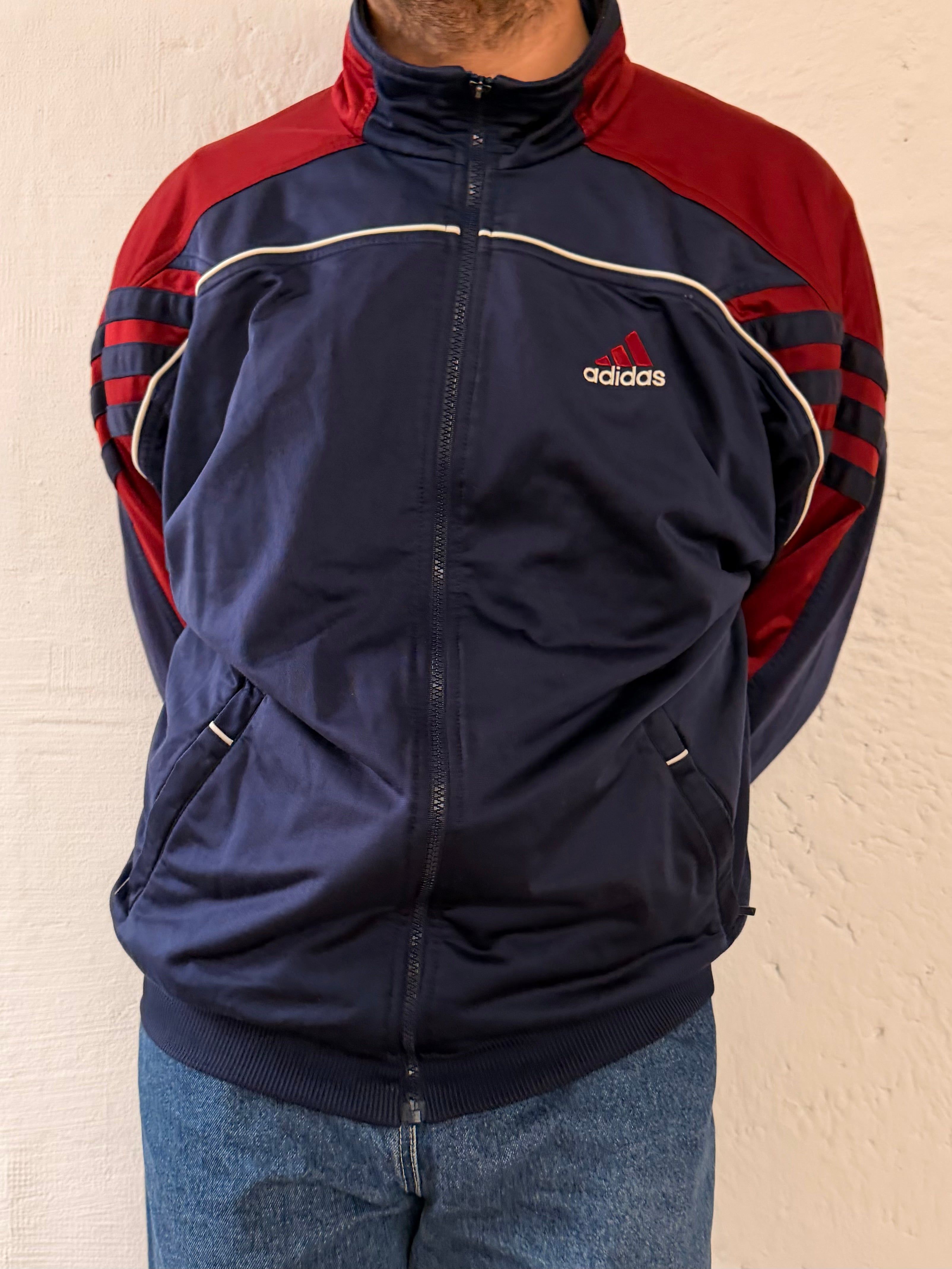 Vintage Track Jacket Adidas Blue Purple & Red Details Front & Back Logo Unisex – L