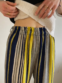 Trousers Vintage Straight Leg Striped Elastic Waist Unisex – M/L