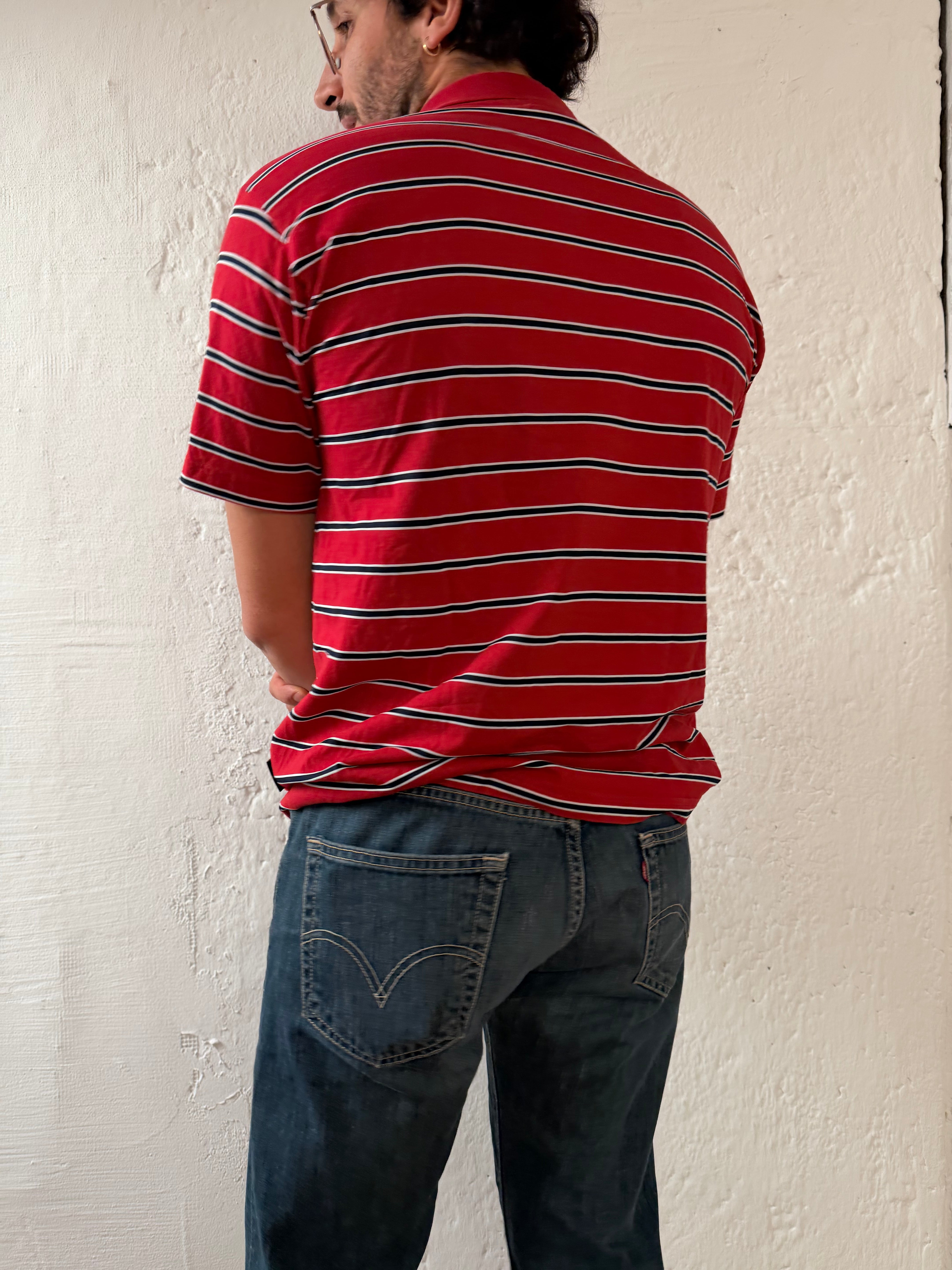 Polo Shirt Paul & Shark Red & Black Striped Cotton – XL