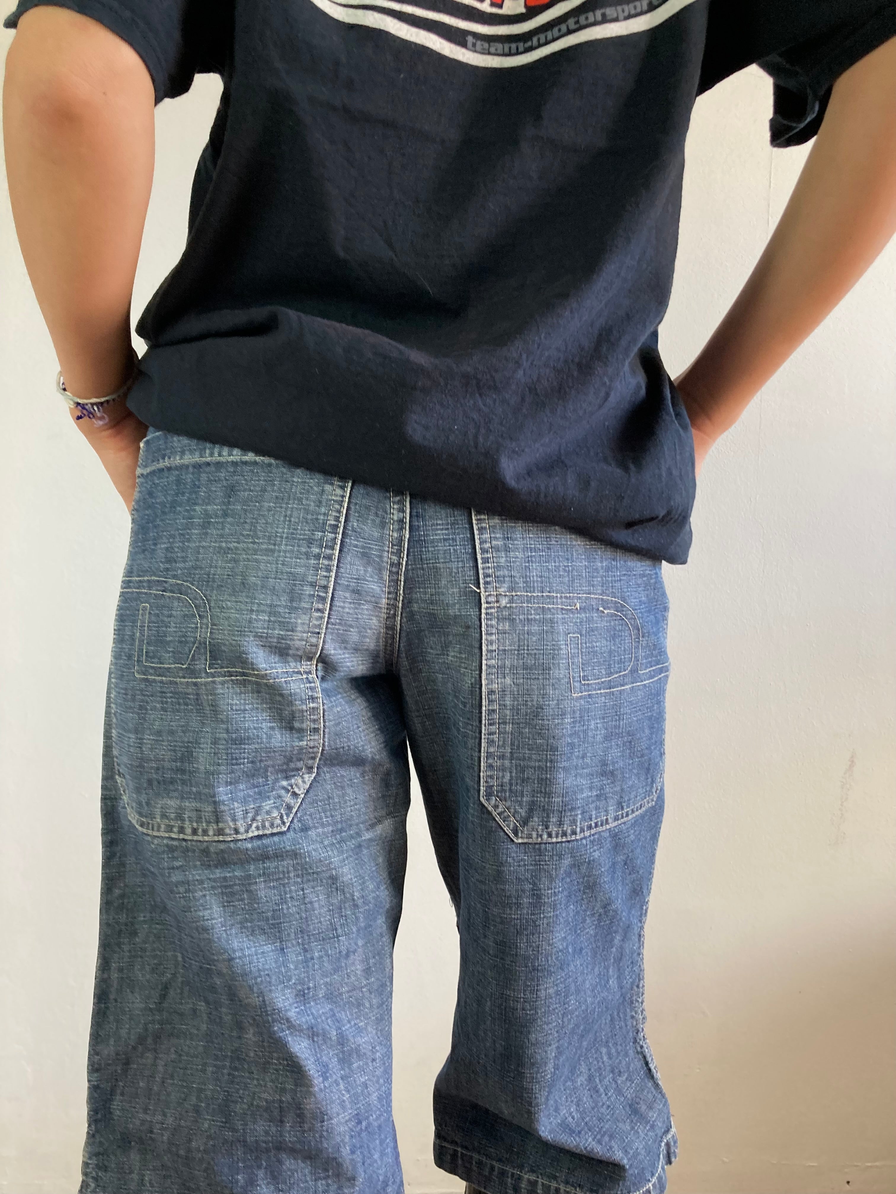 Jeans Vintage Dark Blue Denim 3/4 Pants Pattern Spring Women – S