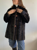 Jacket Vintage Brown Faux Fur Button Detail Warm Layering Oversized Unisex – M