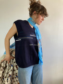 Sweater Wool Vest Vintage Dark Blue Layering Oversized Unisex – M