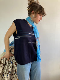 Sweater Wool Vest Vintage Dark Blue Layering Oversized Unisex – M