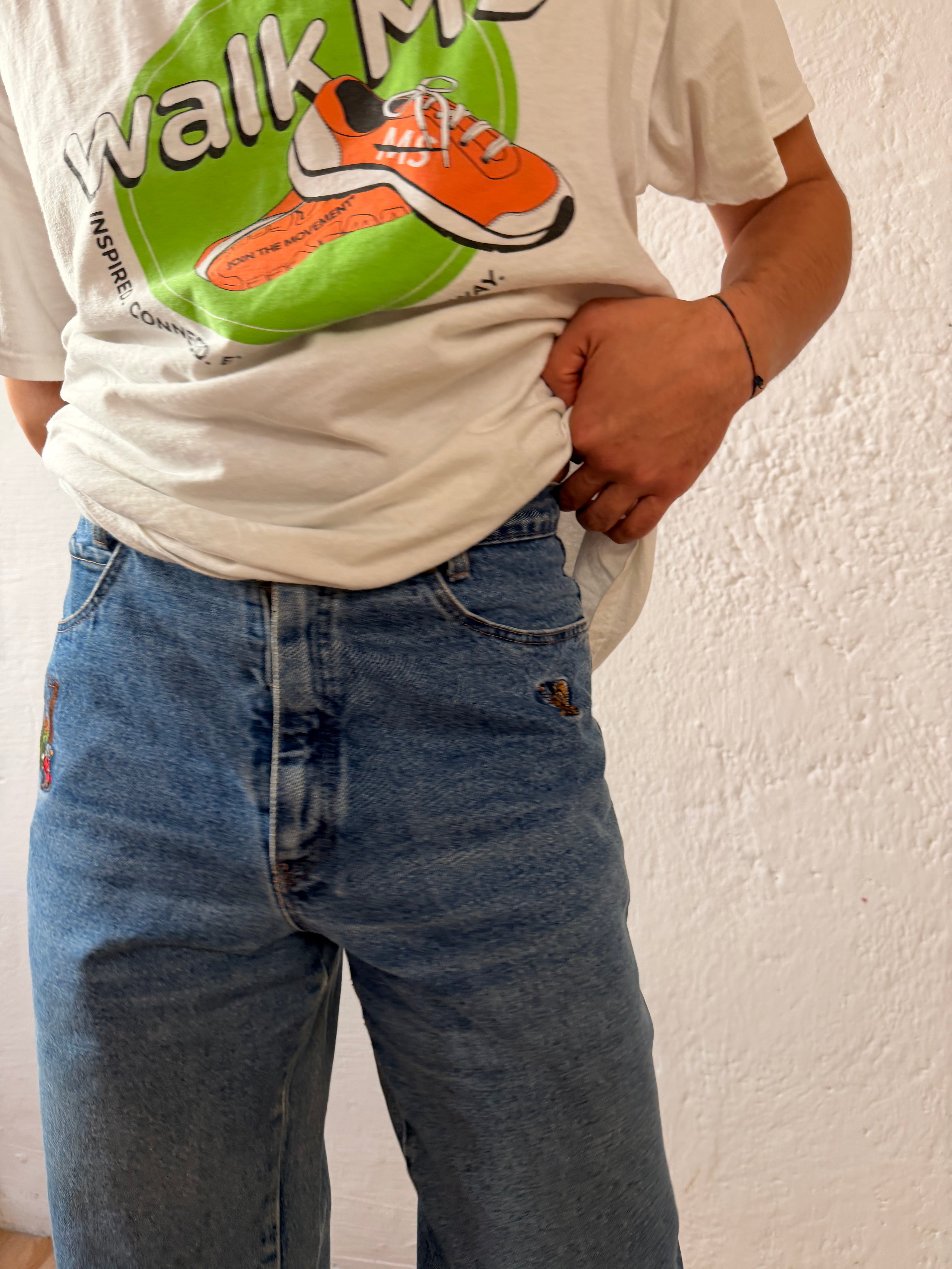 Vintage Jeans Blue with Front & Back Patches – L