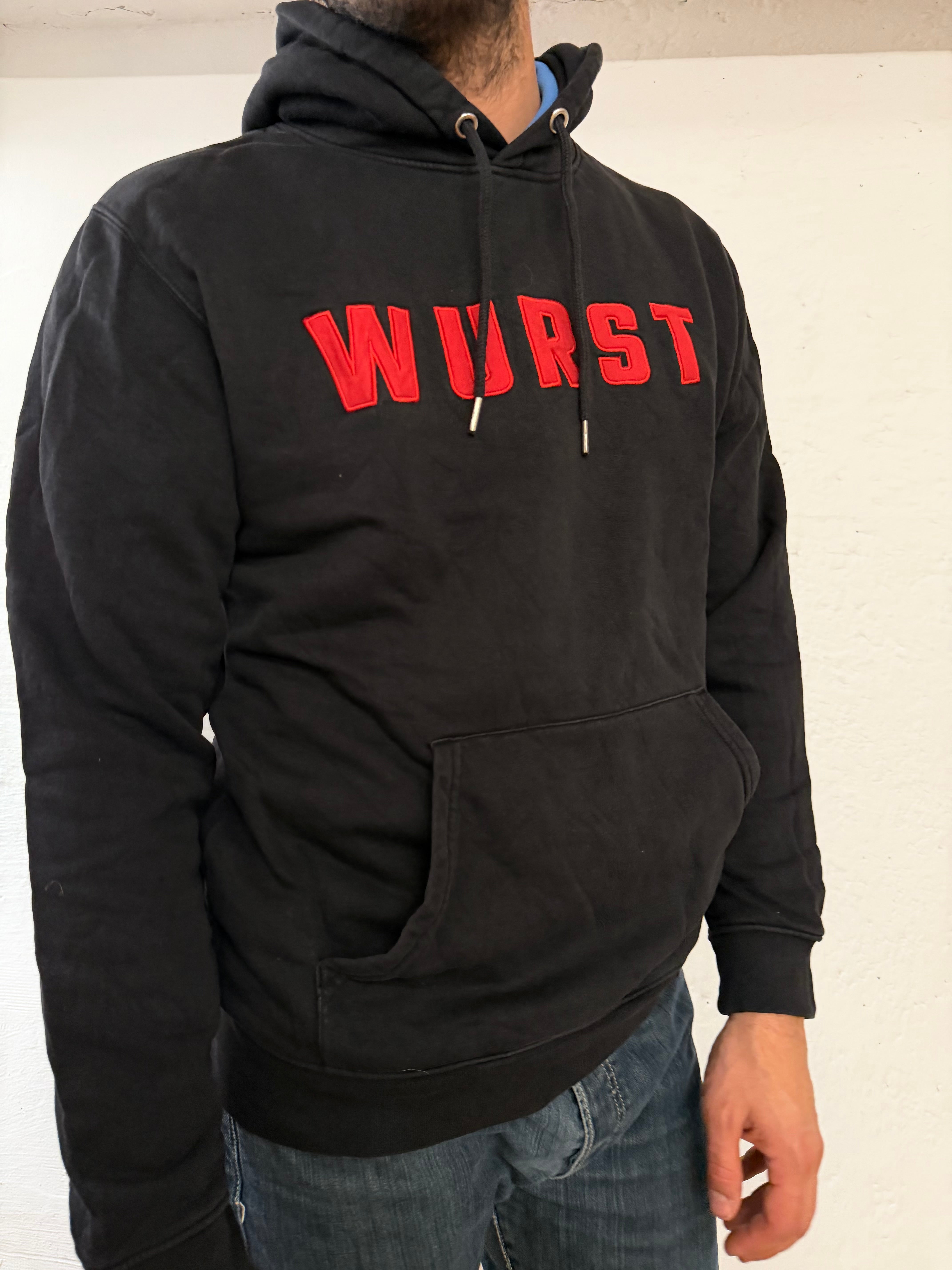 Hoodie Wurst Black Slim Fit Cotton Blend with Front Logo Unisex – L