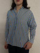 Vintage Shirt Blue White Striped Unisex – M