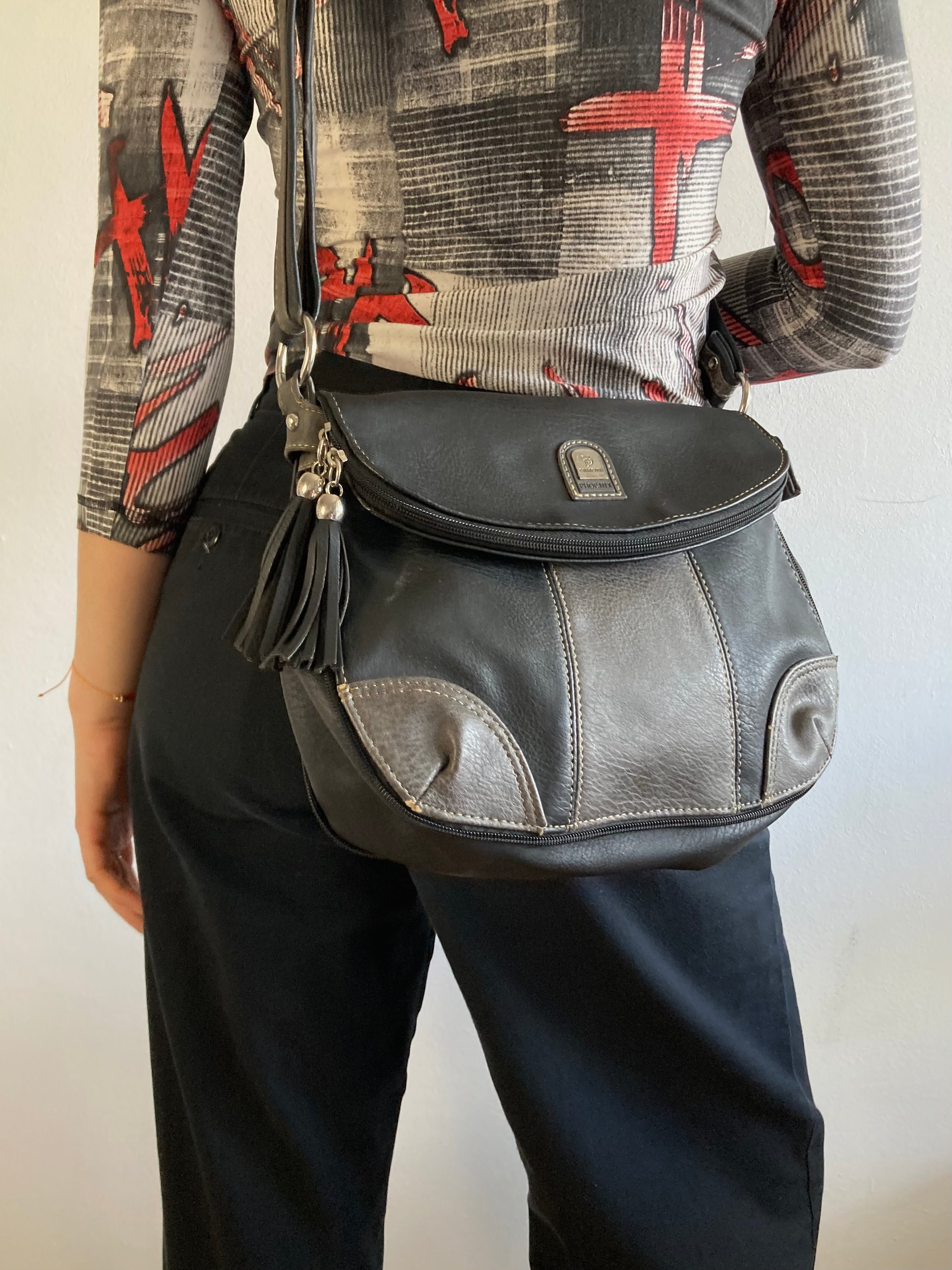 Shoulder Bag Vintage Black Leather Collection Phoenix Crossbody Women – One Size