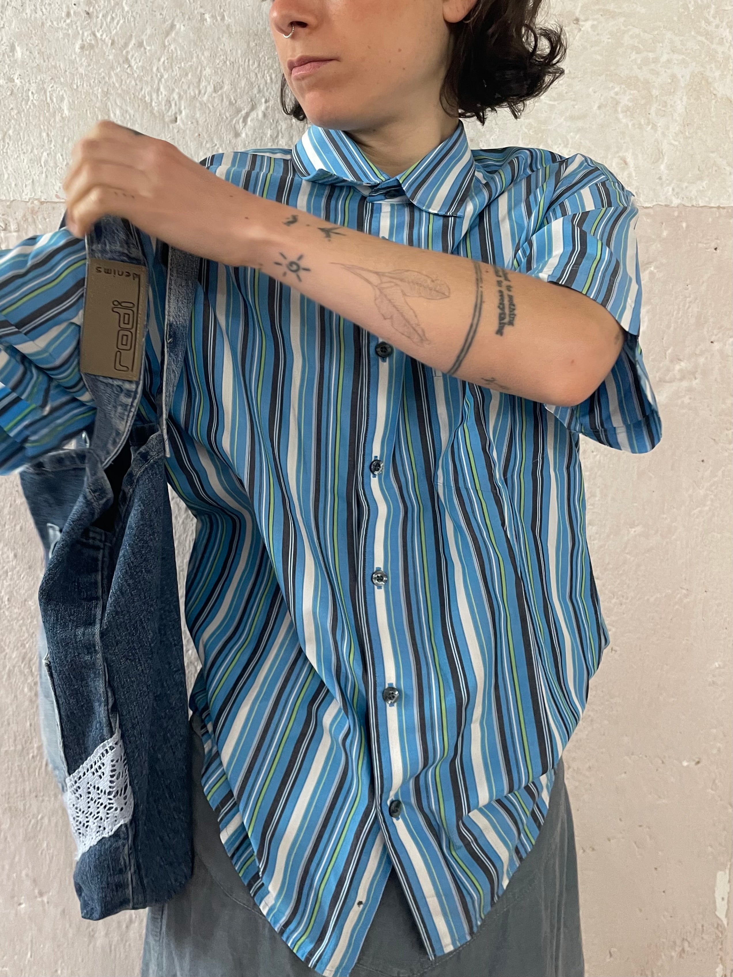 Blau/weiß Gestreiftes Hemd Size L - Kleiderhaufen - Default Title