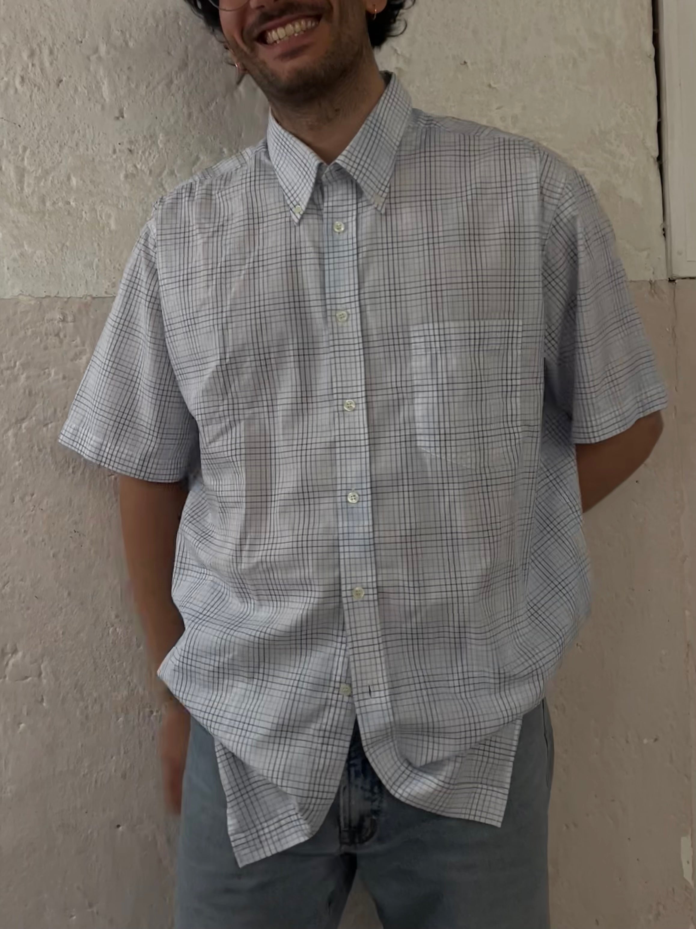 Oversized Blau/Weiß kariertes Hemd XL - Kleiderhaufen - Default Title