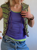 Vest Knit Vintage Y2K Purple Green Button Detail Layering Knit – S/M
