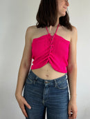 Top Vintage Summer Pink Sleeveless Polyester Shirt Blend – S