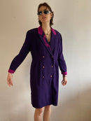 Coat Vintage Purple Floral Embroidered Collar Trench Women – M