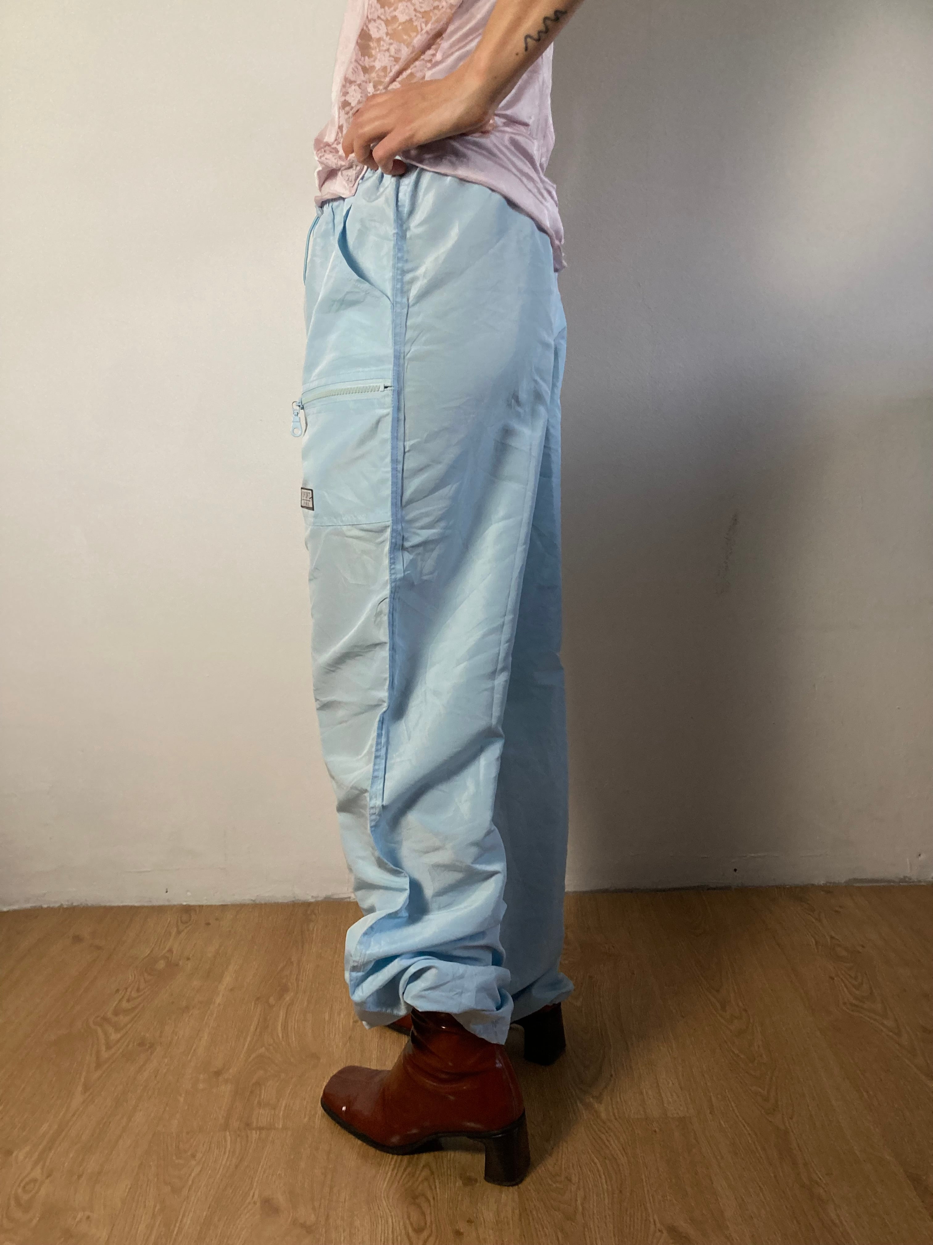 Track Pants Sport Paris Light Blue Adjustable Waist Long Unisex – M