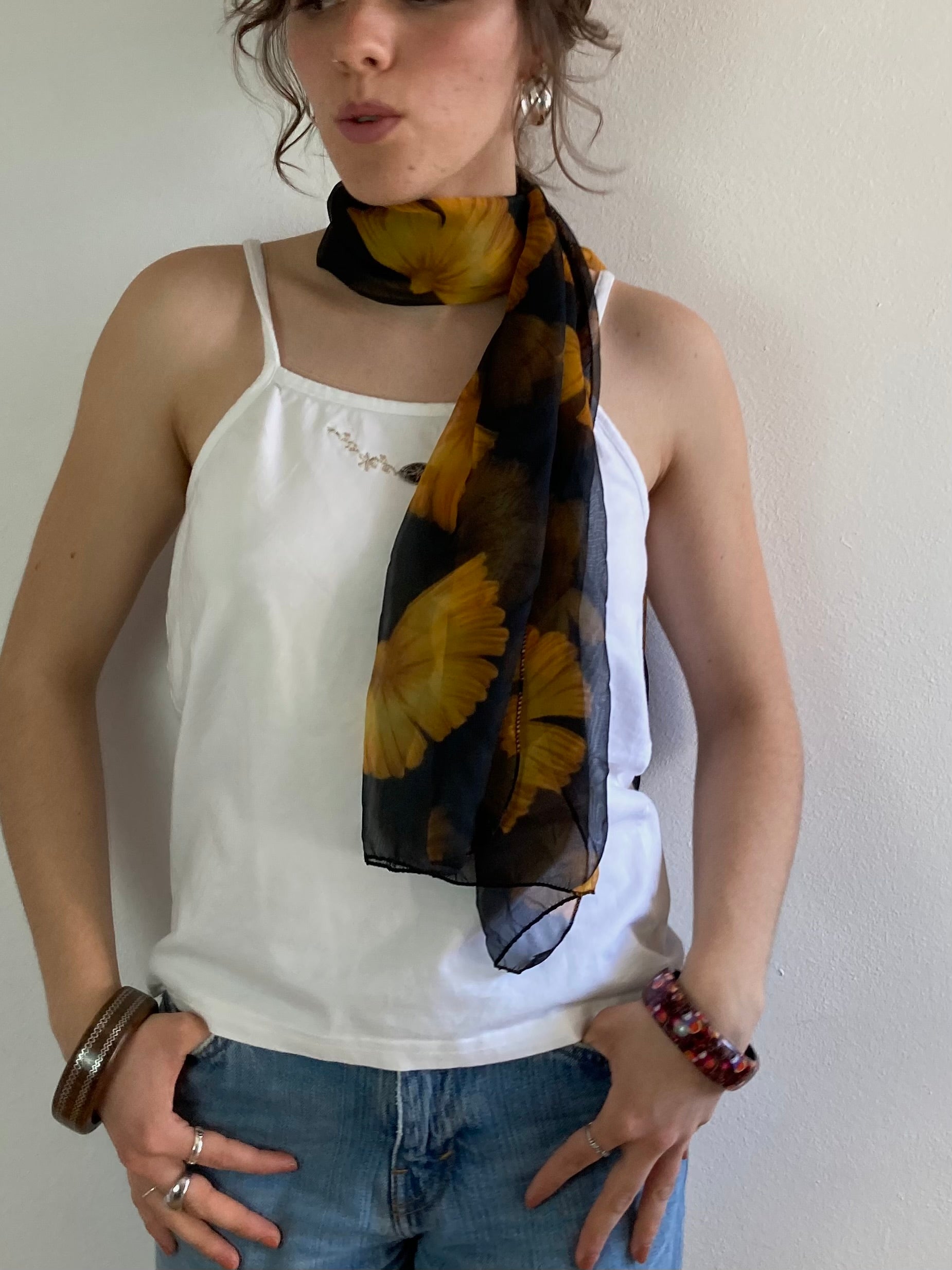 Top Vintage White Cream Spaghetti Strap Pattern Front Women – S