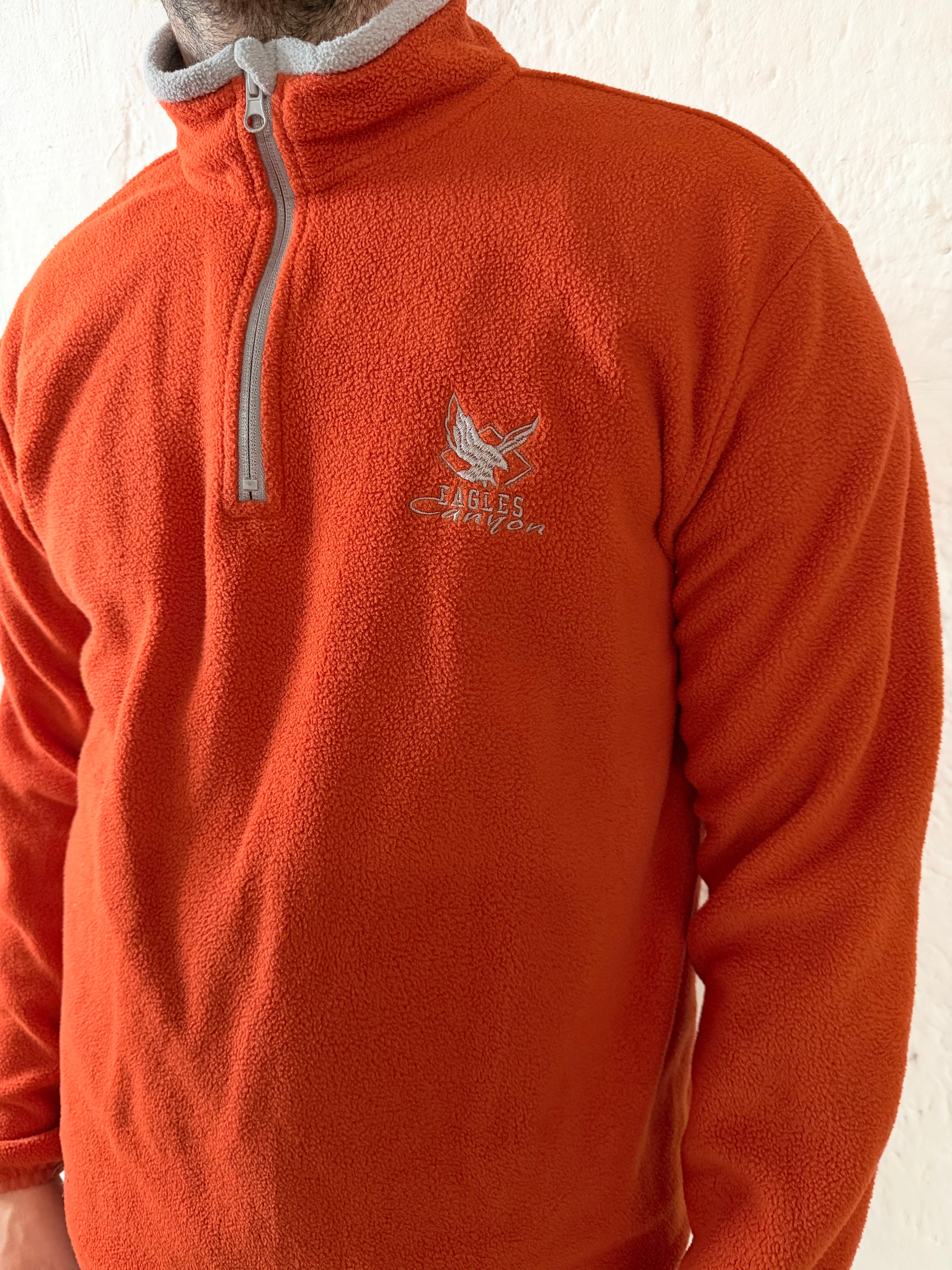 Fleece Pullover Orange Zip Neck with Front Graphic Unisex – L