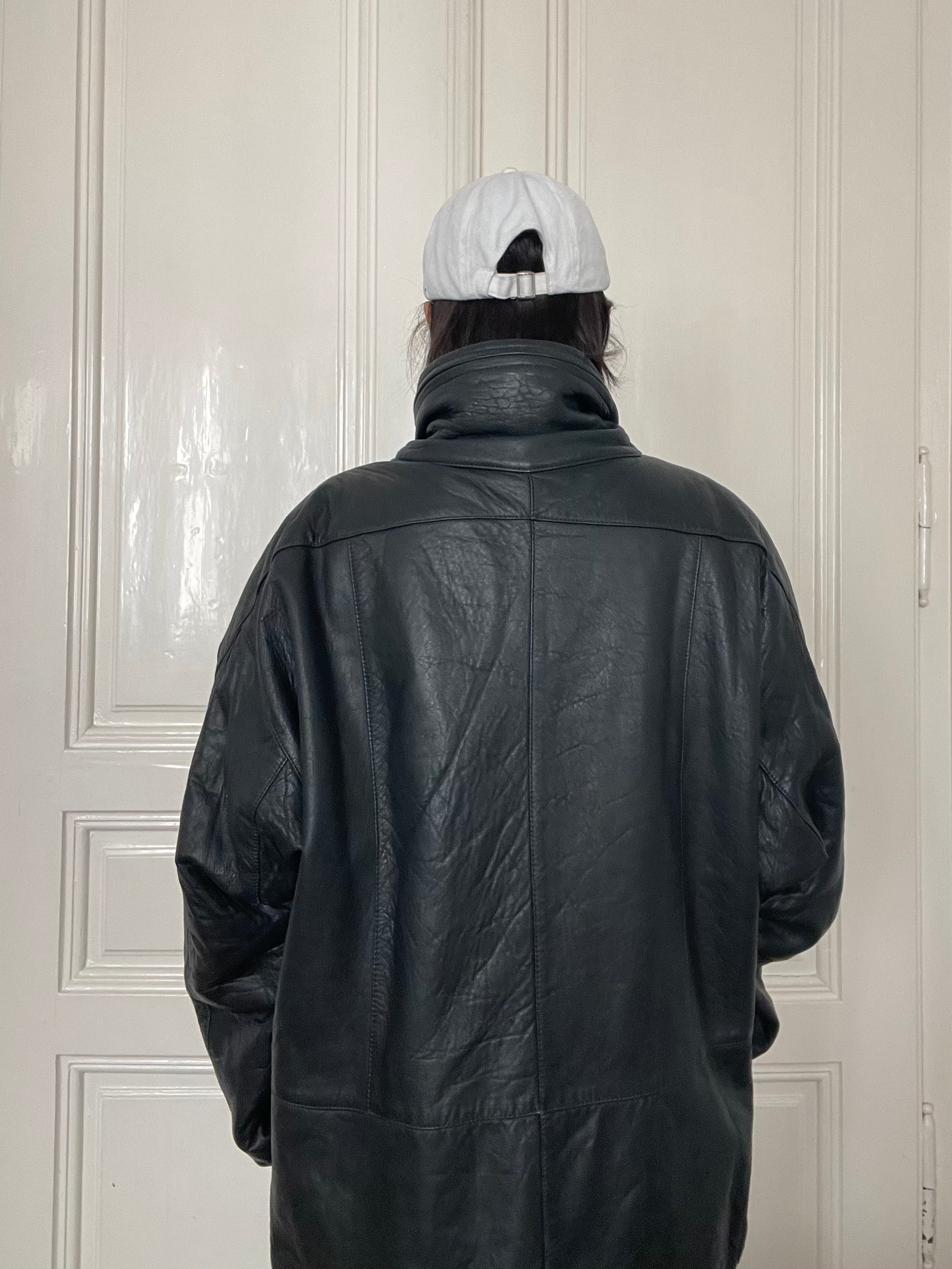 Oversized schwarze Lederjacke - Kleiderhaufen - Default Title