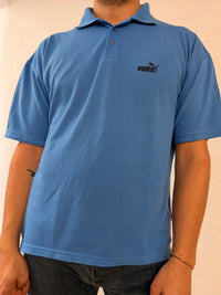 Vintage Polo T-Shirt Puma Blue Short Sleeve with Front Logo Unisex – L