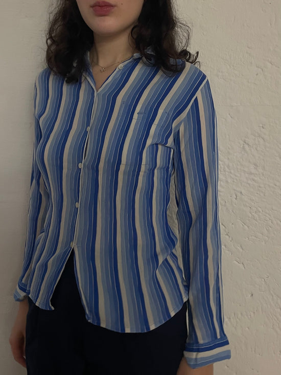 Vintage Daniel Duval Shirt Blue White Striped Unisex – M