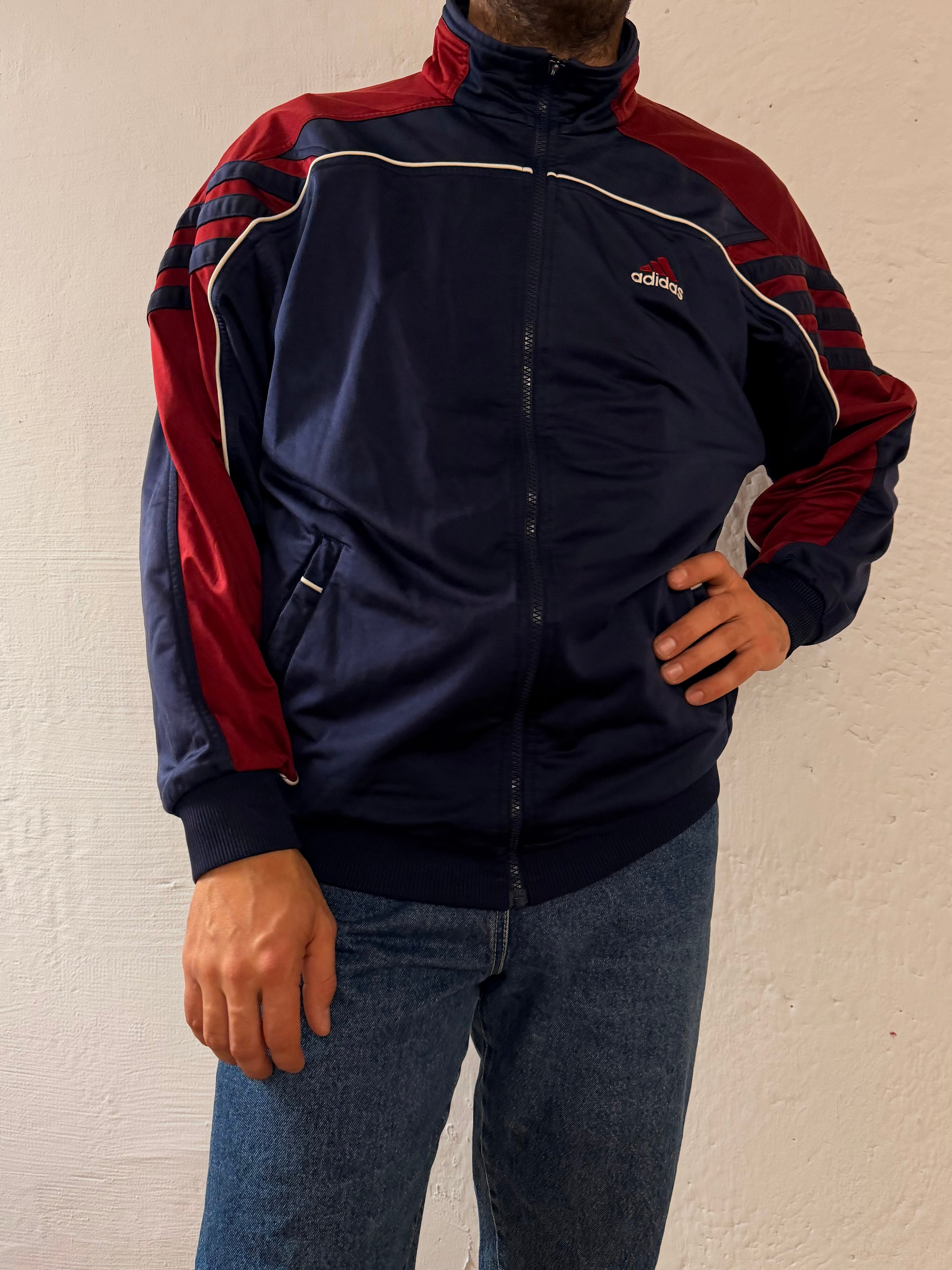 Vintage Track Jacket Adidas Blue Purple & Red Details Front & Back Logo Unisex – L