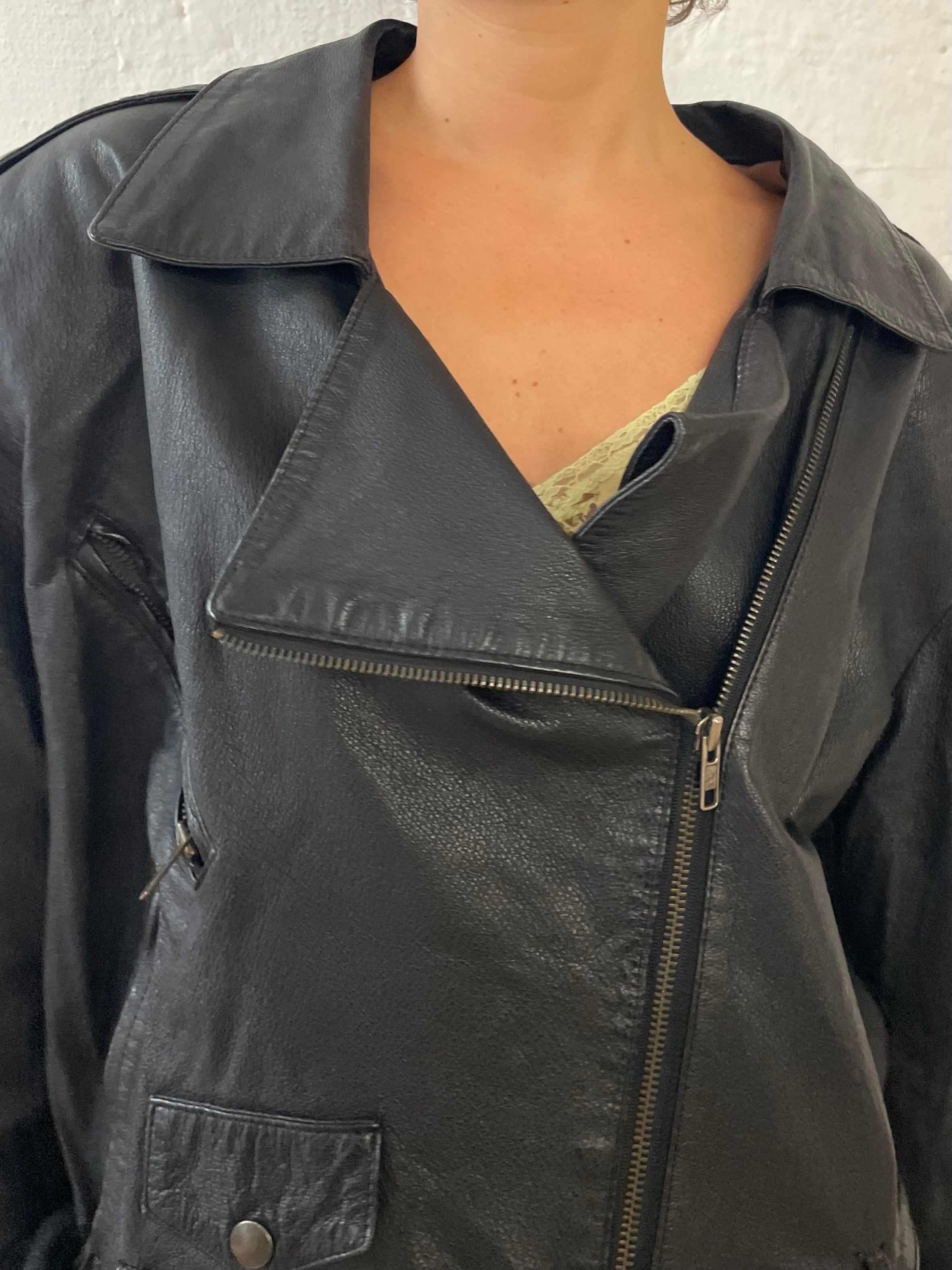 Lederjacke Schwarz Oversized M