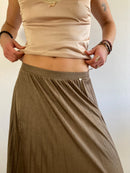 Skirt Vintage Long Layering Elastic Waist Silver Brown Ochre Mos Mosh Women – M