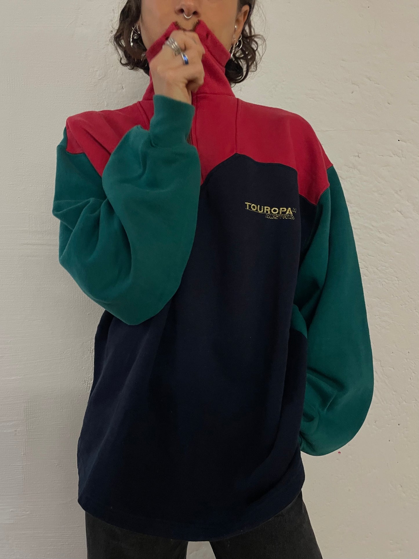 Vintage Touropa Zip Sweater Multicolor Black & Red & Green – L