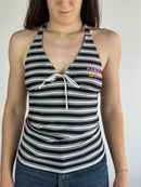 Tank Top Vintage Striped Collar Black White Summer – M