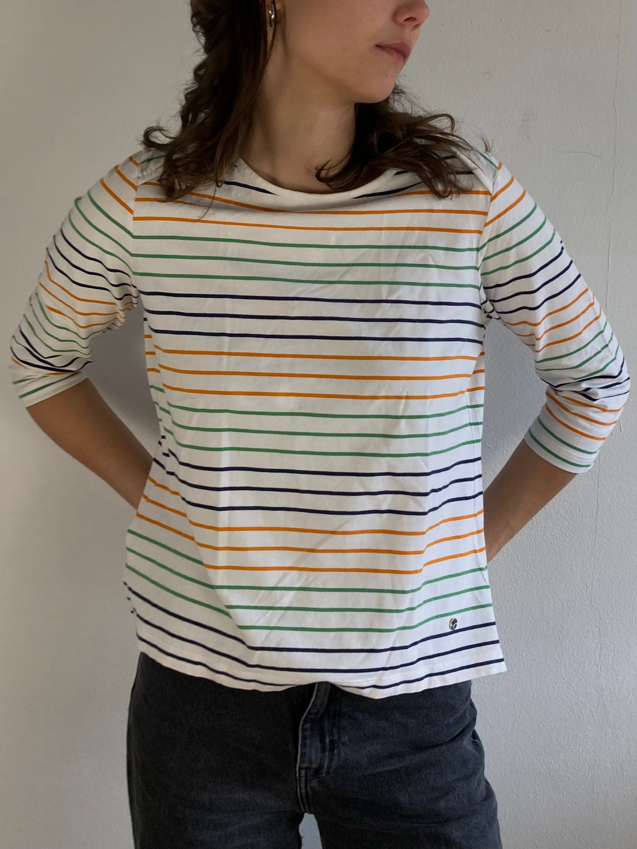 Longsleeve Vintage White Striped Classic Layering Shirt Women – S/M