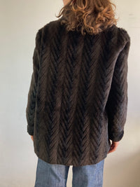 Jacket Vintage Brown Faux Fur Button Detail Warm Layering Oversized Unisex – M