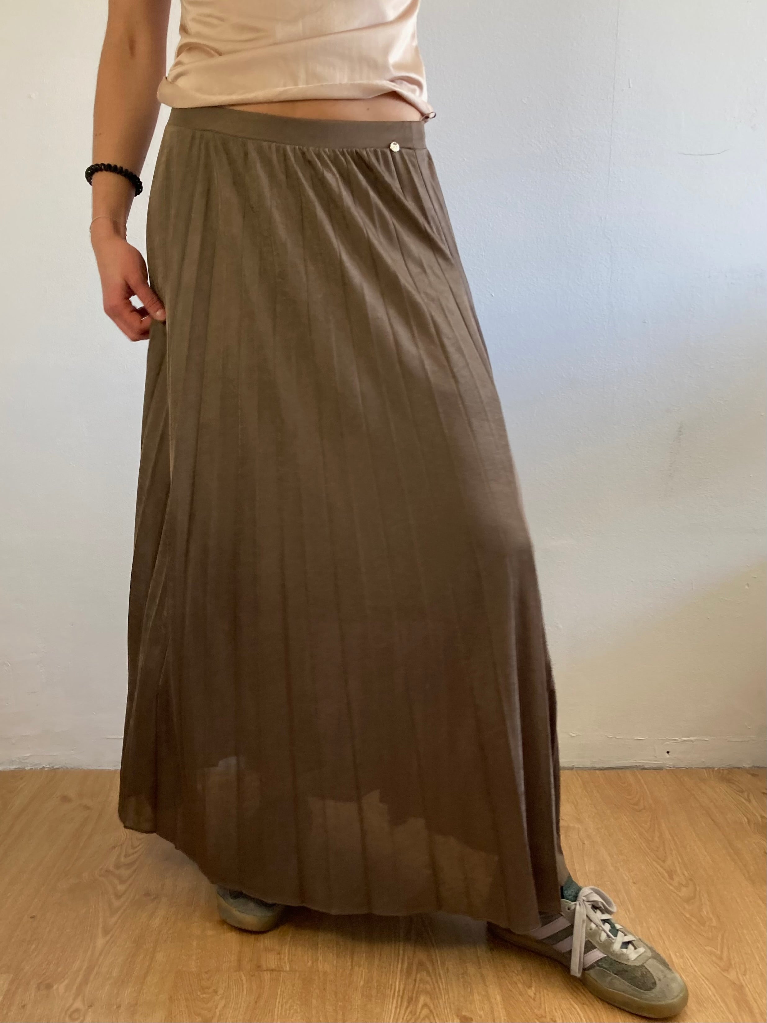 Skirt Vintage Long Layering Elastic Waist Silver Brown Ochre Mos Mosh Women – M