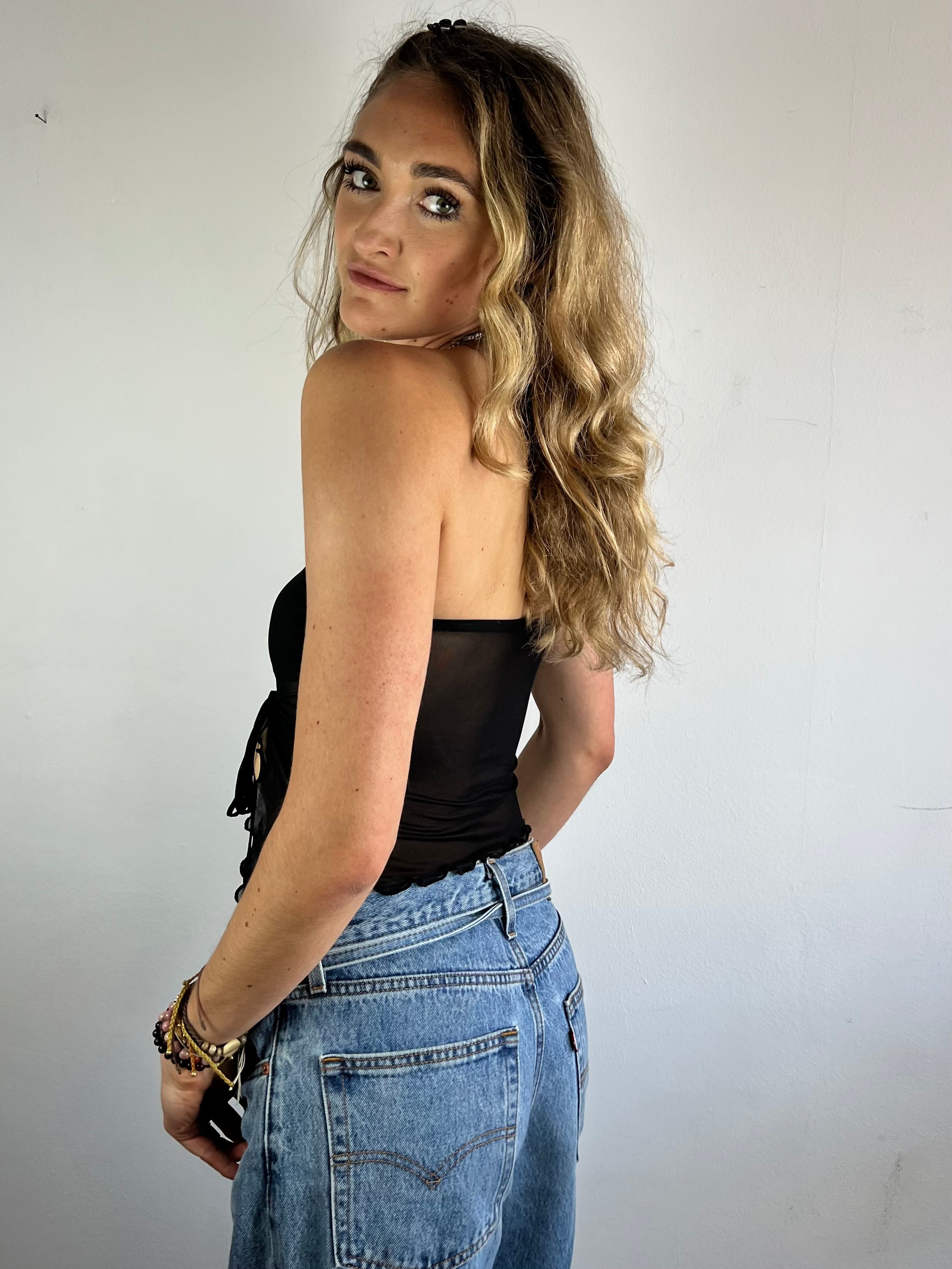 Top Shirt Sheer Top Black– S