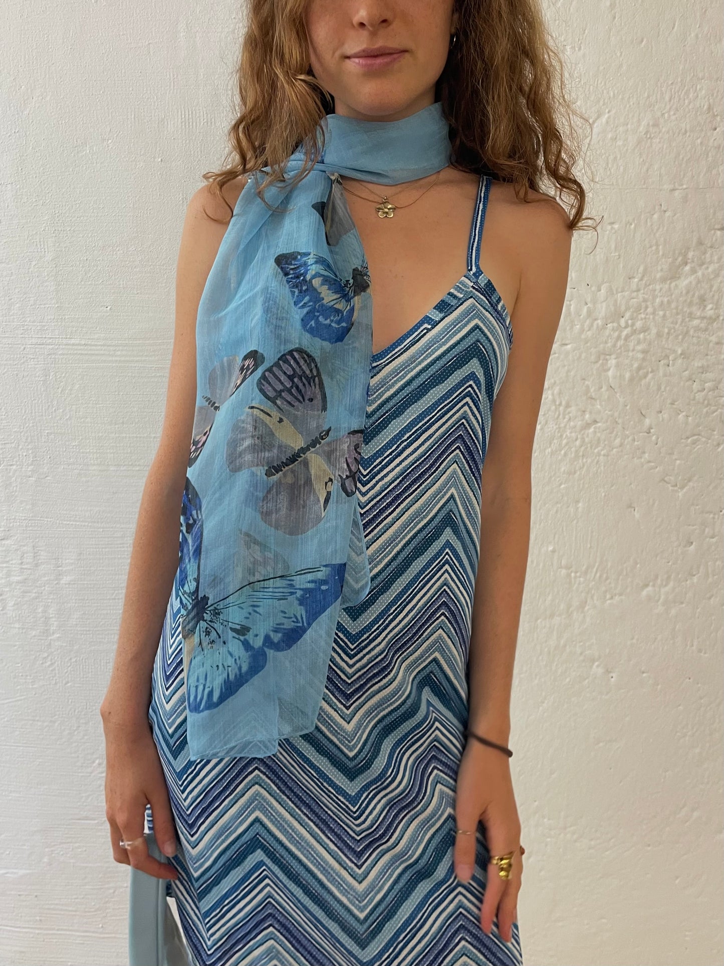 Spaghetti Kleid Blau/White M
