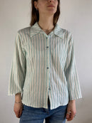 Blouse Vintage Georgina B Striped Blue White Longsleeve Y2K Layering – M