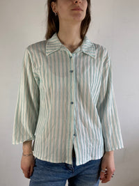 Blouse Vintage Georgina B Striped Blue White Longsleeve Y2K Layering – M
