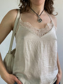Top Vintage Cream Beige Ruffle Lace Spaghetti Strap Women – S