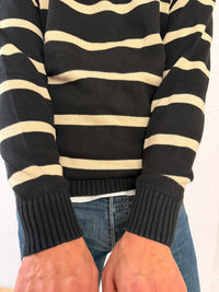 Striped Pullover Black & White 100% Cotton Longsleeve Unisex – L