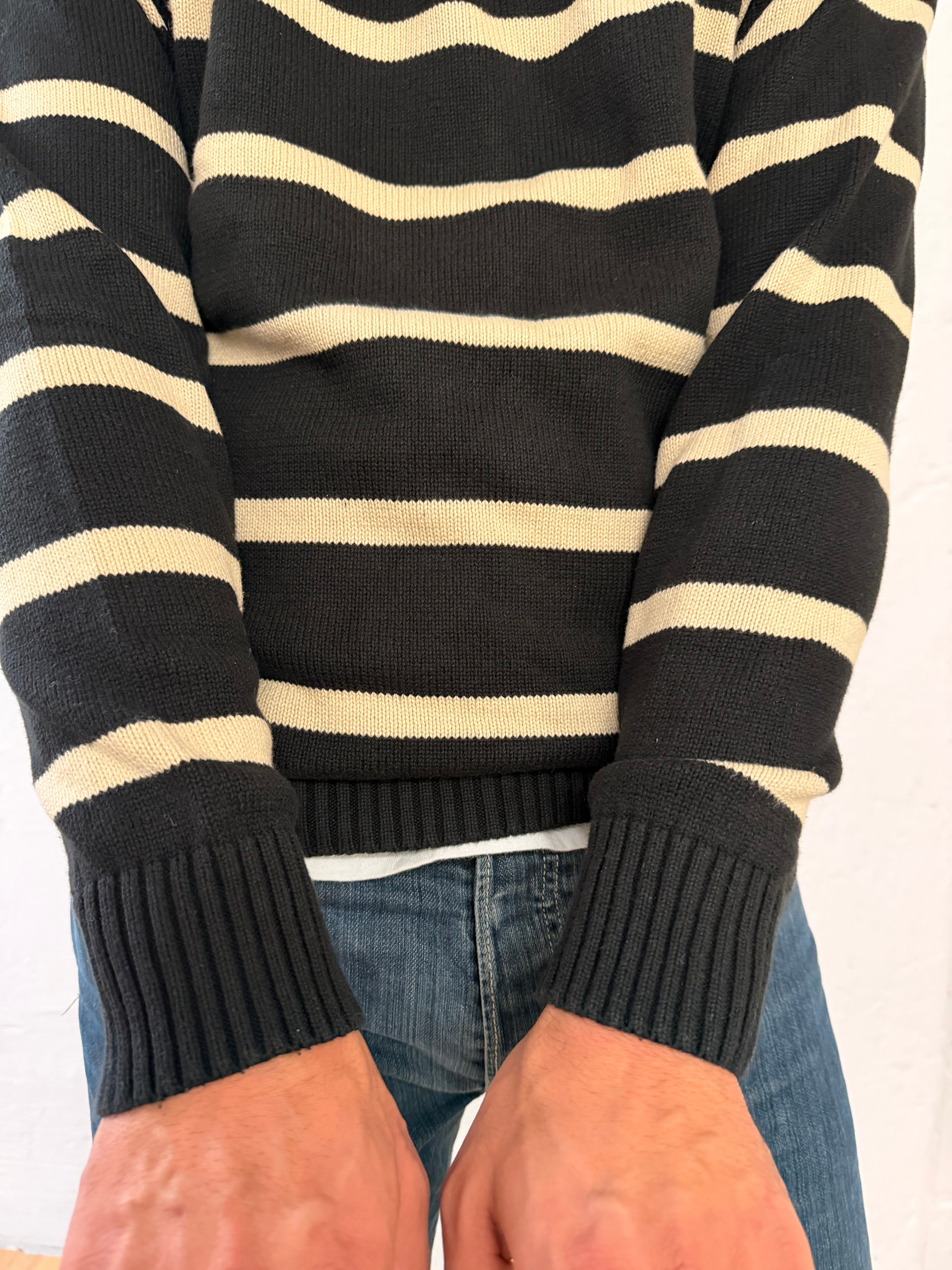 Striped Pullover Black & White 100% Cotton Longsleeve Unisex – L