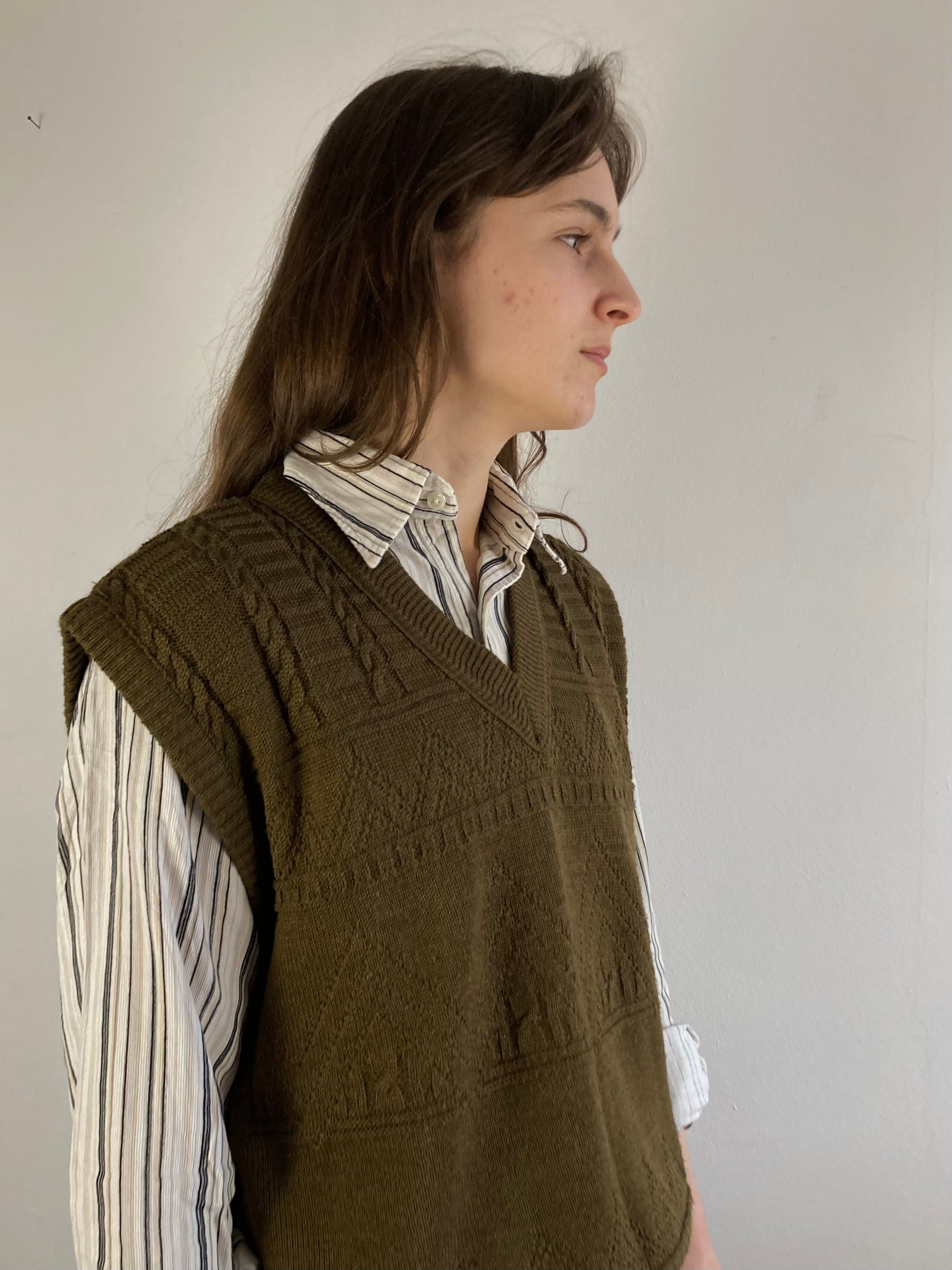 Pullunder Vintage West Germany Brown Wool Blend Knit Unisex Layering – M/L