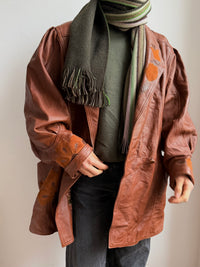 Vintage Leatherjacket with Puffed Sleeves Brown Unisex - M