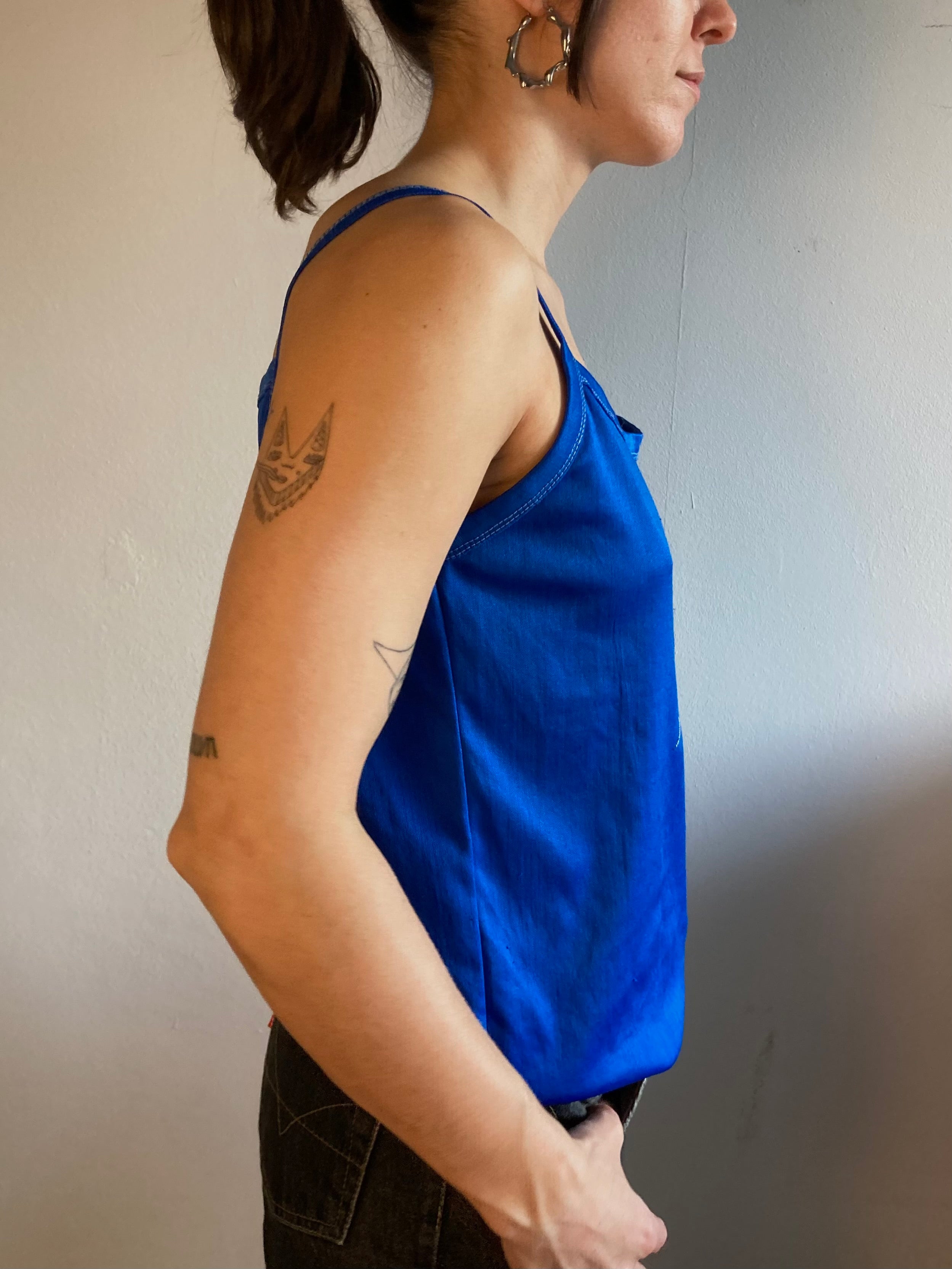 Top Vintage Y2K Spaghetti Strap Top Blue Glitter Pattern Women – M