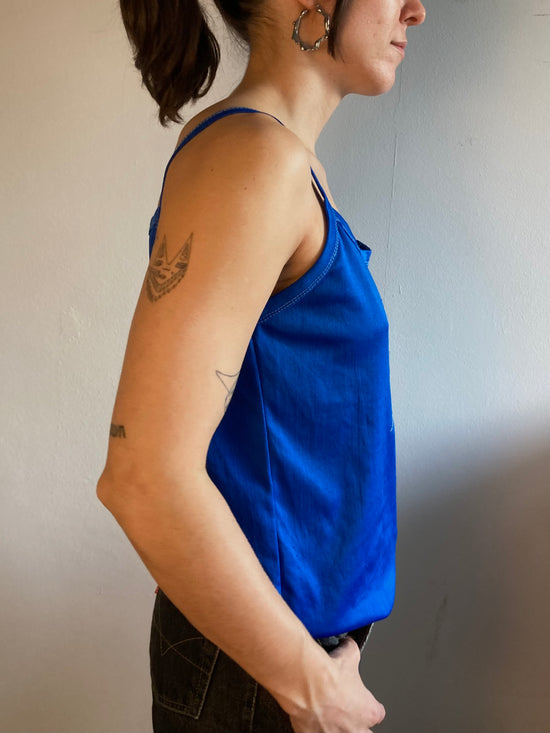 Top Vintage Y2K Spaghetti Strap Top Blue Glitter Pattern Women – M